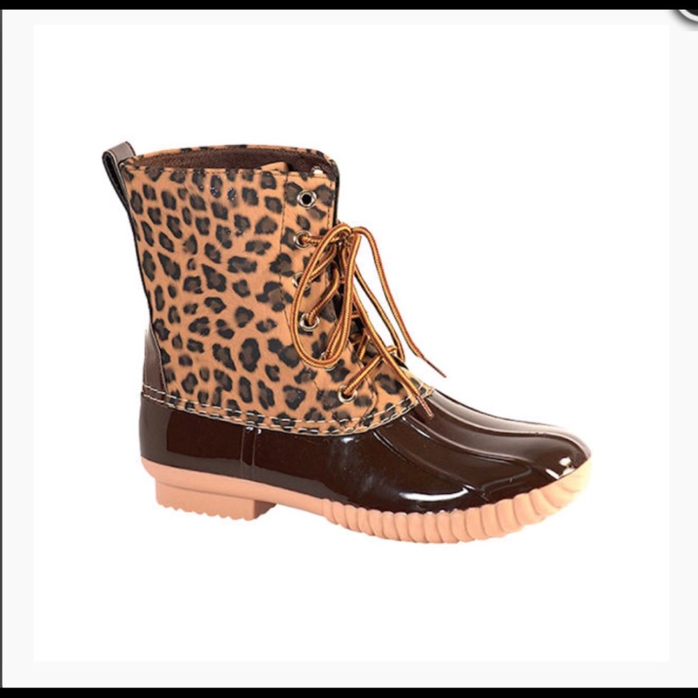 Leopard print duck boots